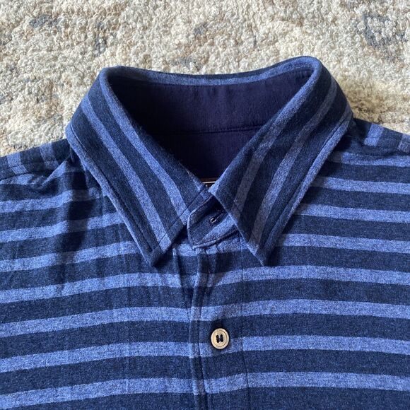Mr Turk Short Sleeve Button Up Shirt Jersey Striped Men's Sz Medium Blue - Picture 3 of 11